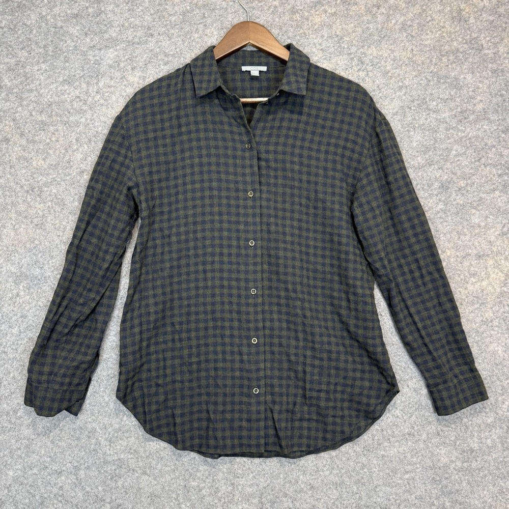 COS Wool Blend Button Flannel Womens 6 Green Plaid Soft Luxury Shirt Top